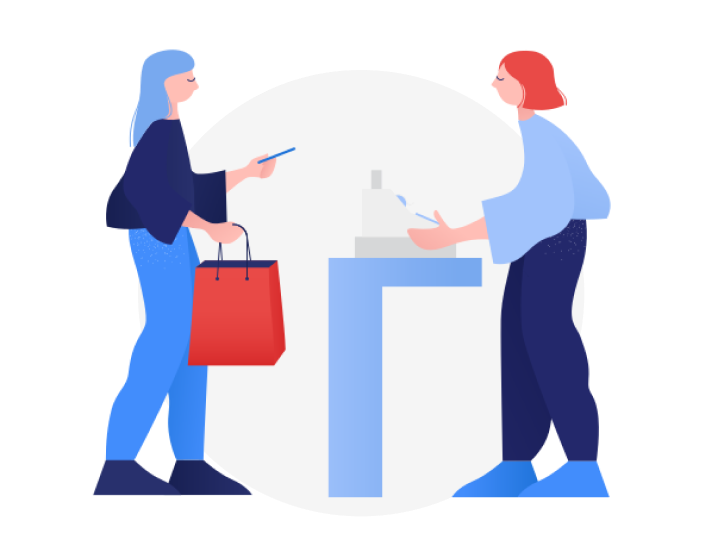 レジにて買い物をしている人物のイラスト