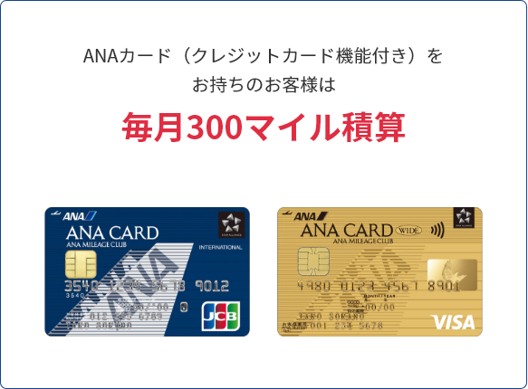 ANAカード（クレジットカード機能付き）をお持ちのお客様は毎月300マイル積算