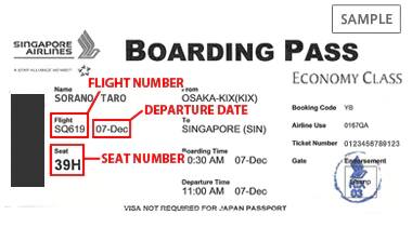 The information that must be entered FLIGHT NUMBER, DEPARTURE DATE, SEAT NUMBER.