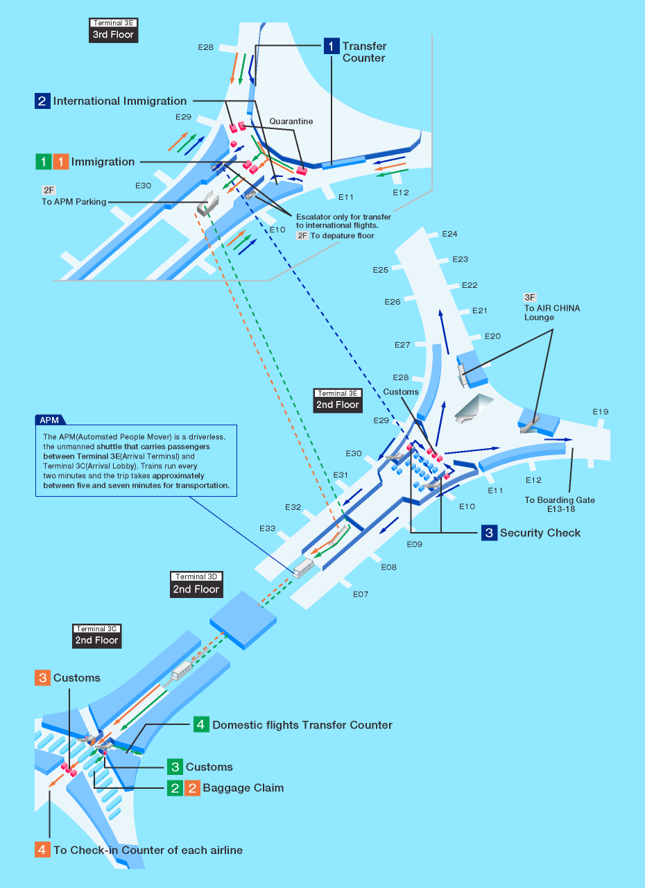 Transit from ANA to other airlines map of Beijing airport