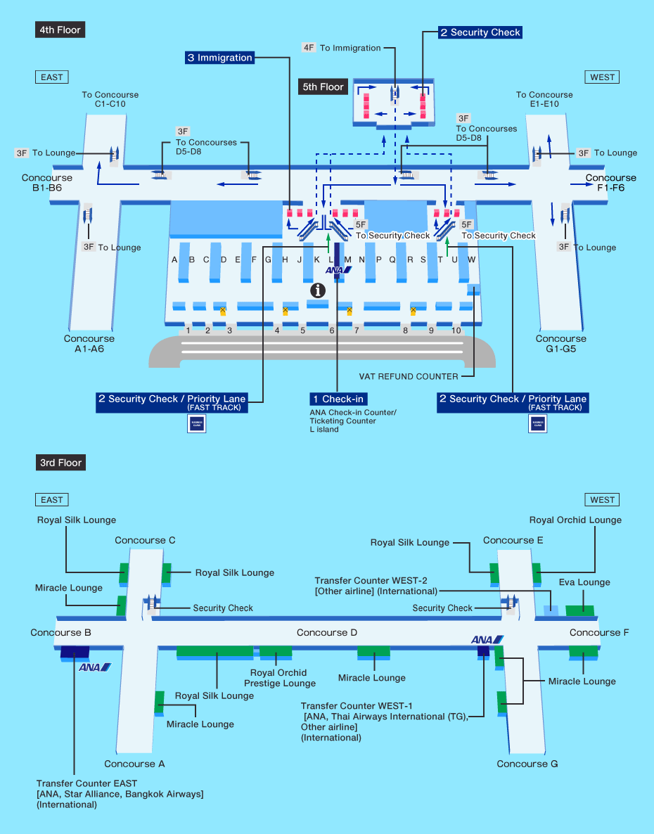 Departure map of Bangkok airport