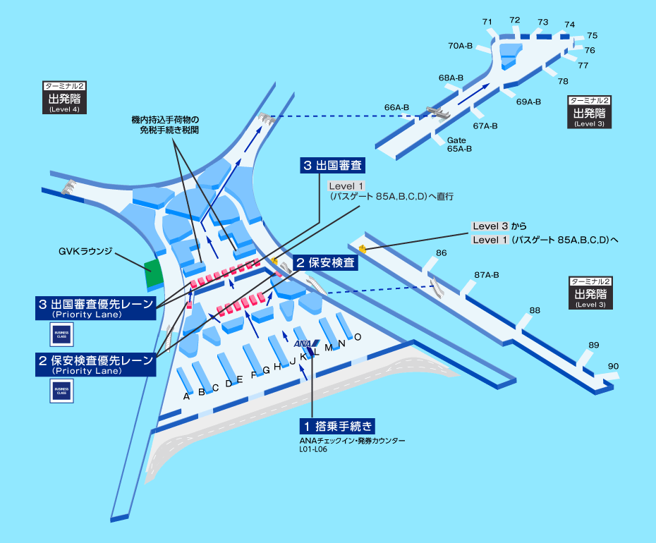 ムンバイ空港の出発マップ