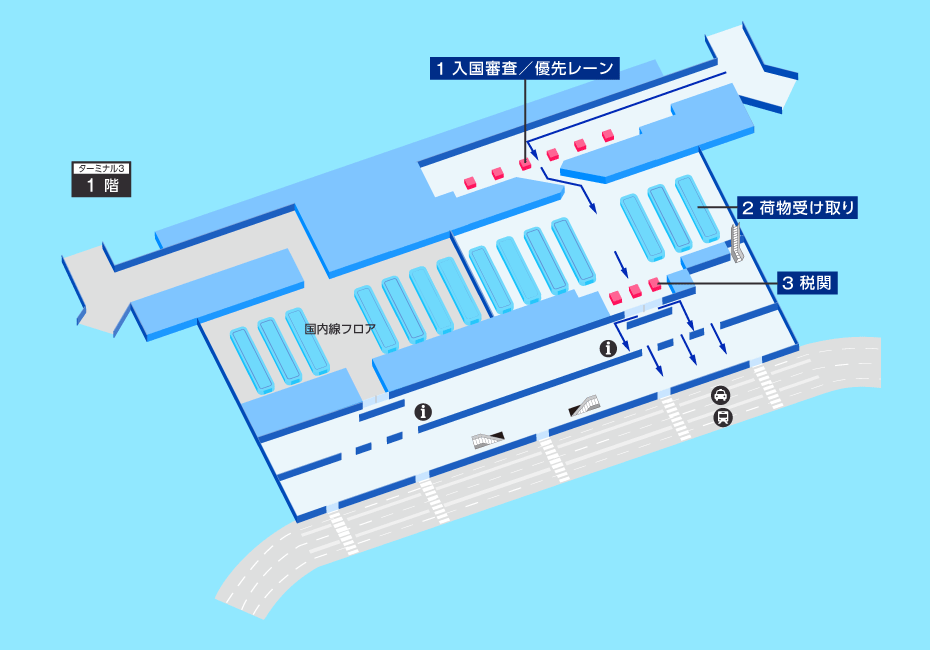 デリー空港の到着ターミナルマップ