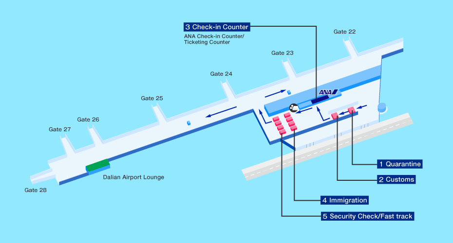 Departure map of Dalian airport