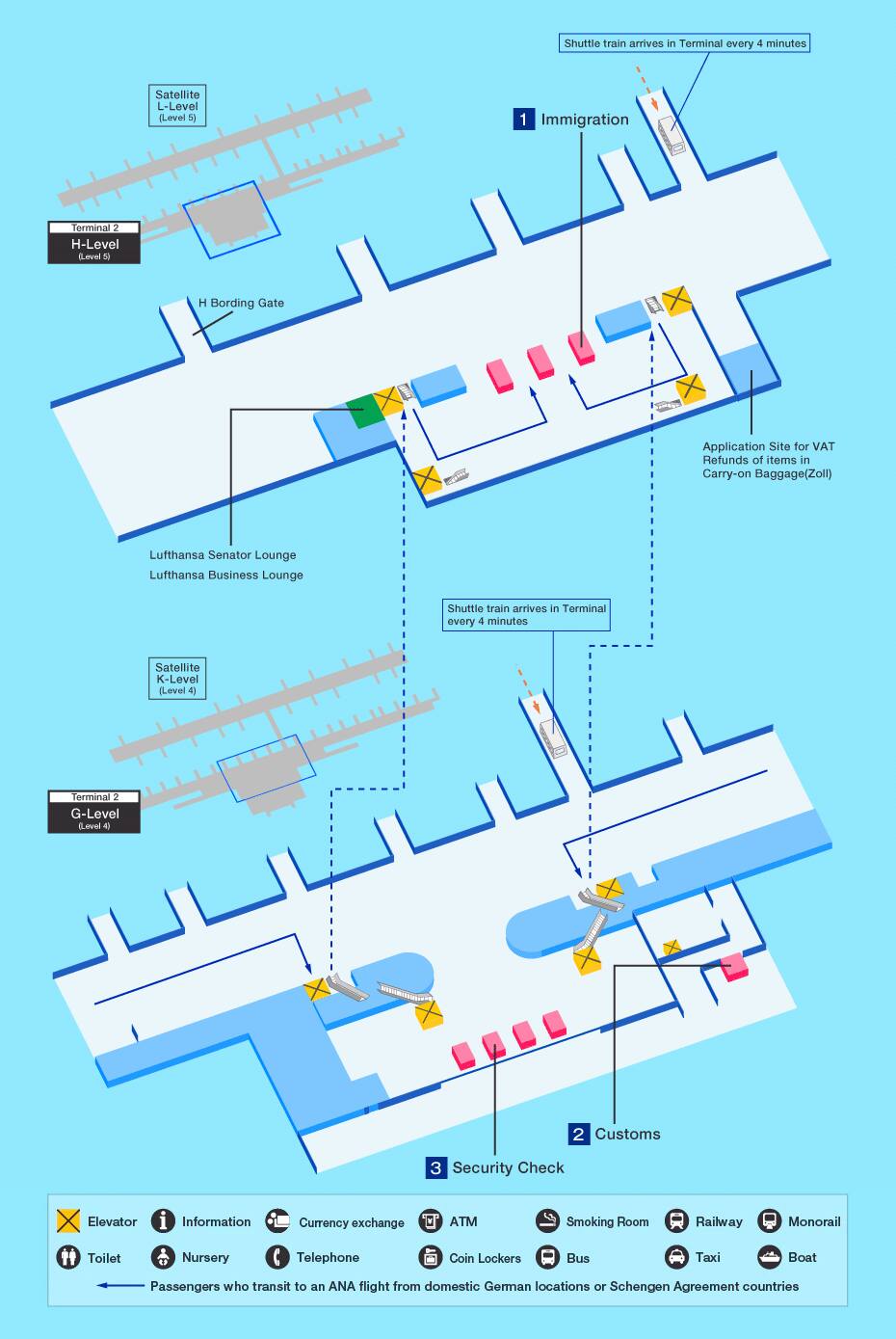 Transit from other airlines to ANA flights map of Munich airport