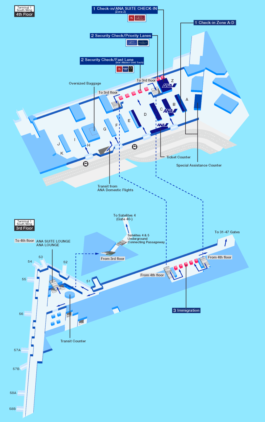 Departure map of Tokyo Narita airport