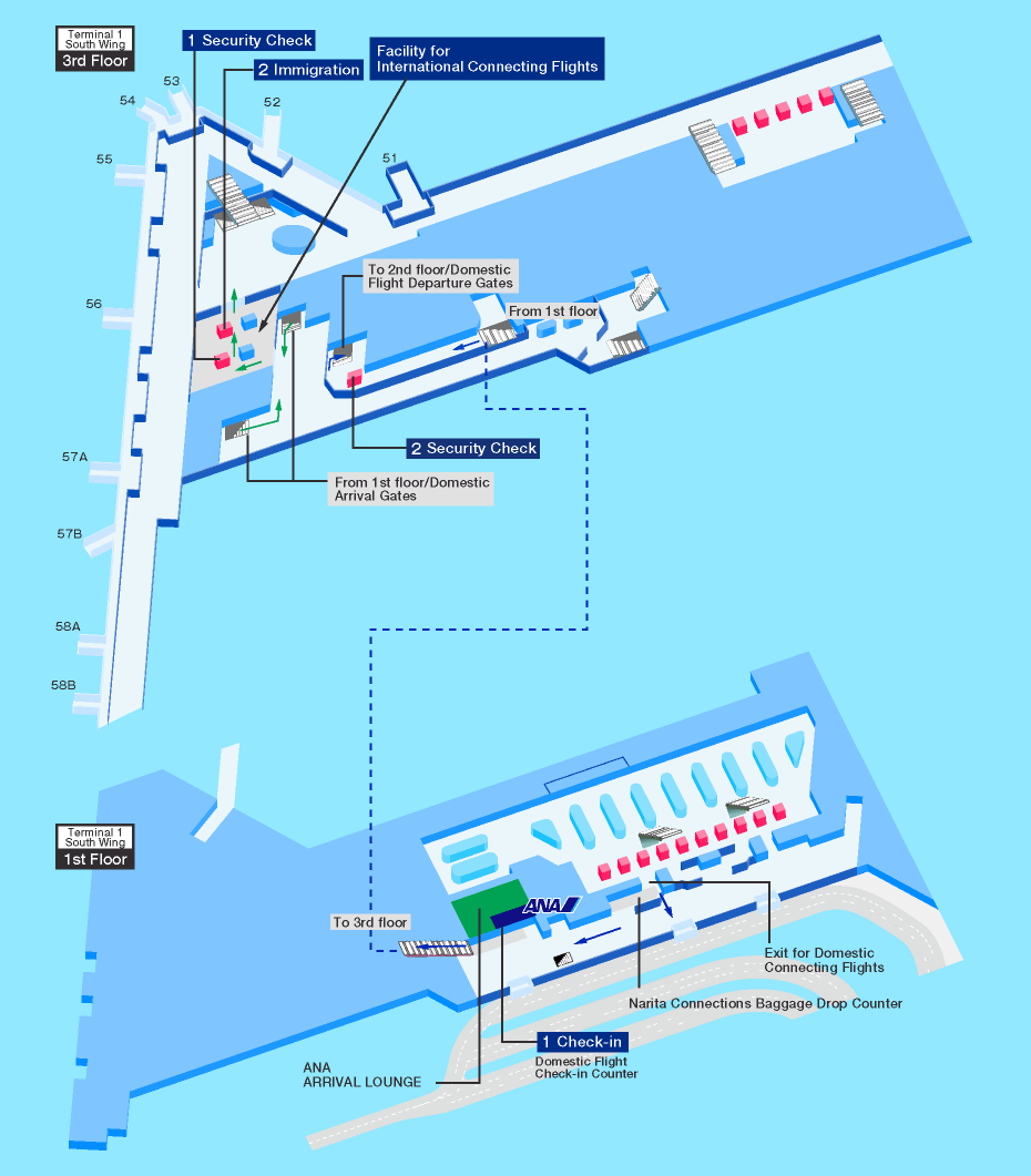 International and Domestic transit map of Tokyo Narita airport