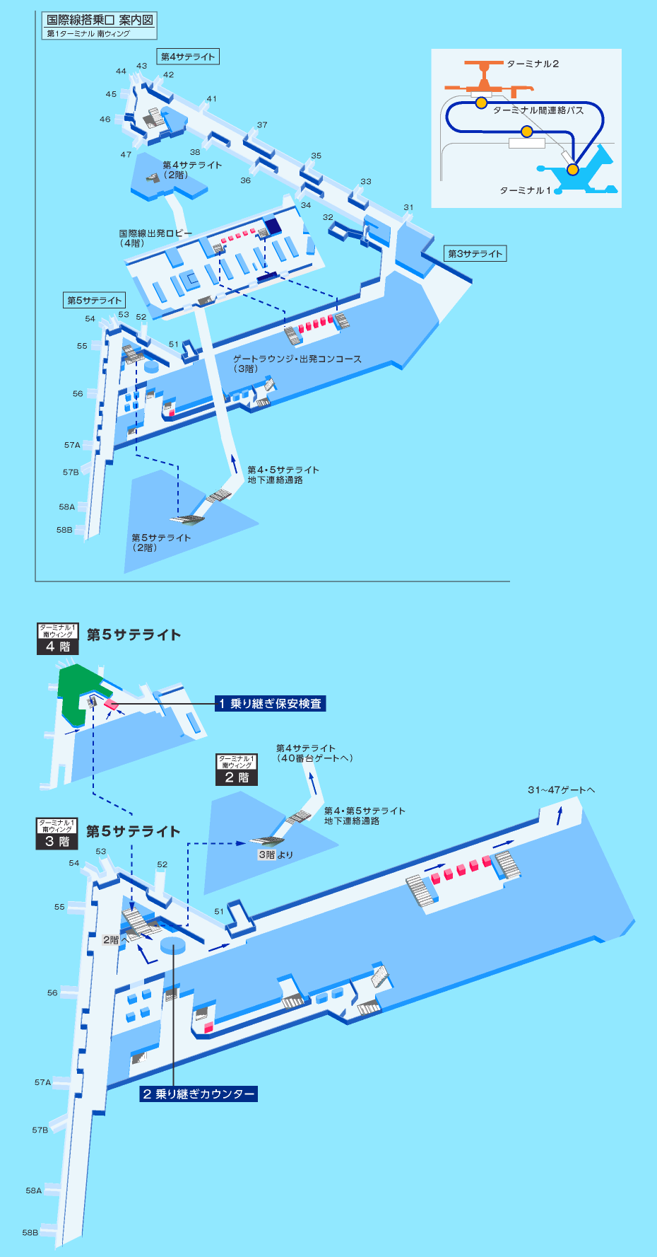 東京（成田）国際空港の国際線お乗り継ぎマップ