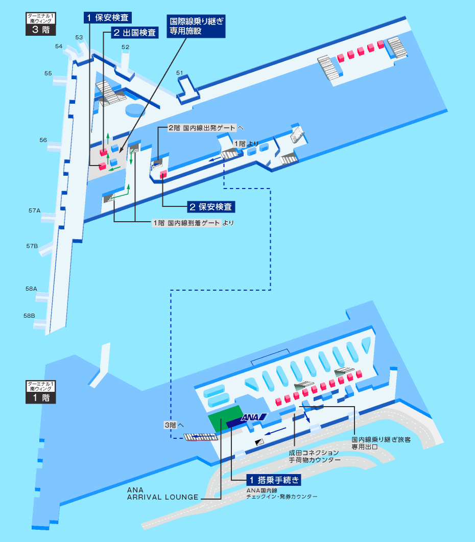 東京（成田）国際空港の国際線/国内線お乗り継ぎマップ
