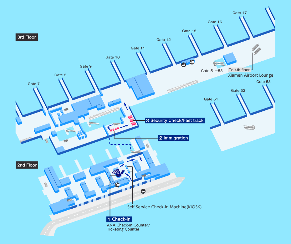 Departure map of Xiamen airport