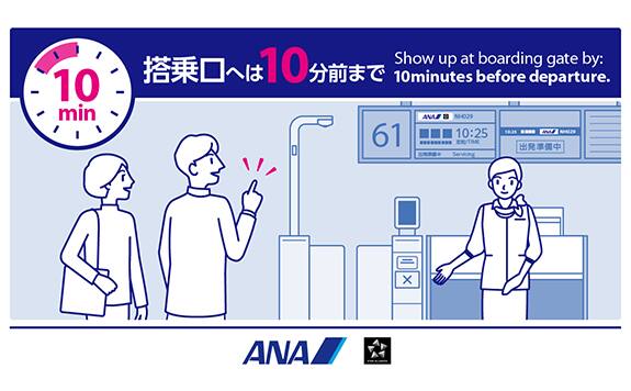 10min 搭乗口へは10分前まで Show up boarding gate by: 10minutes before departure.