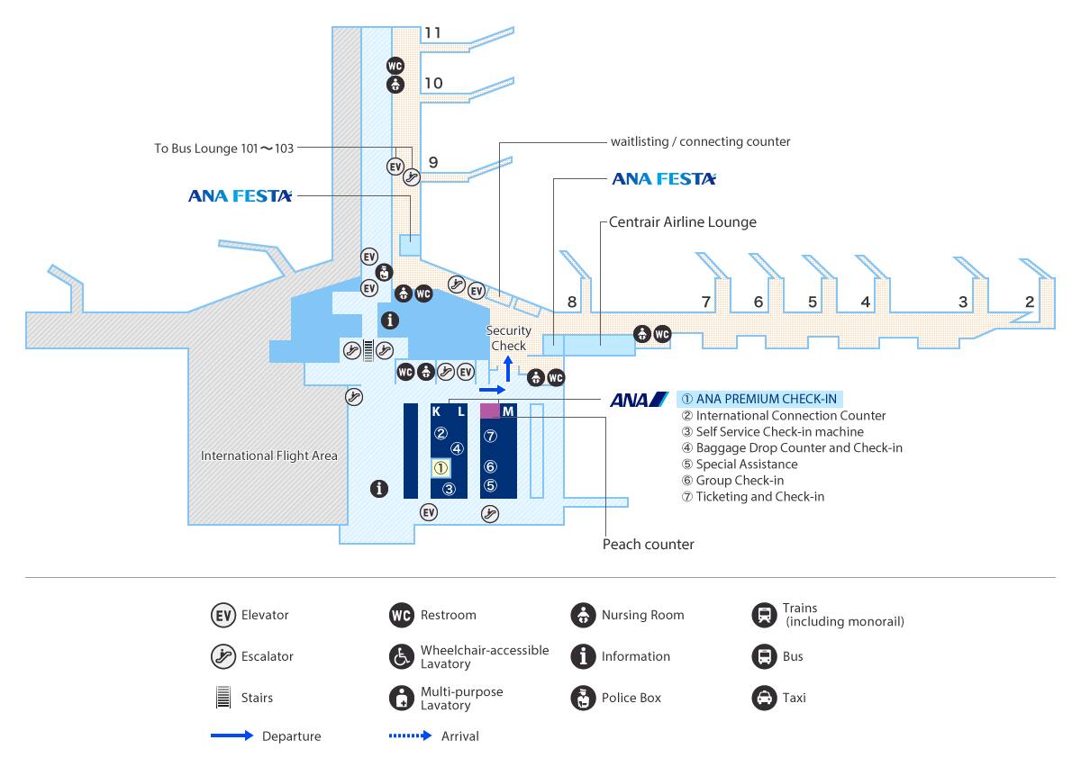 A special assistance counter is located in the 3rd floor departure lobby at counter M6 for ANA Japan domestic flights.