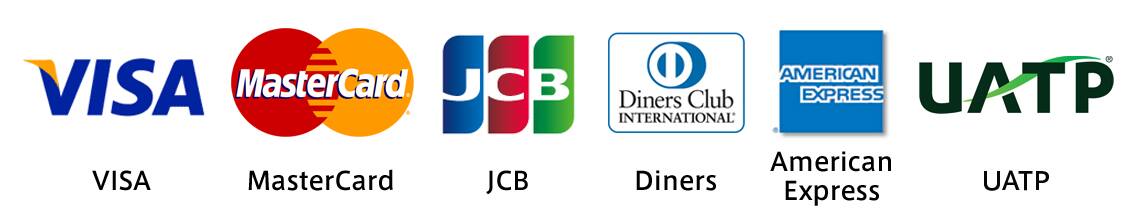 VISA, MasterCard, JCB, Diners Club, AMERICAN EXPRESS, UATP