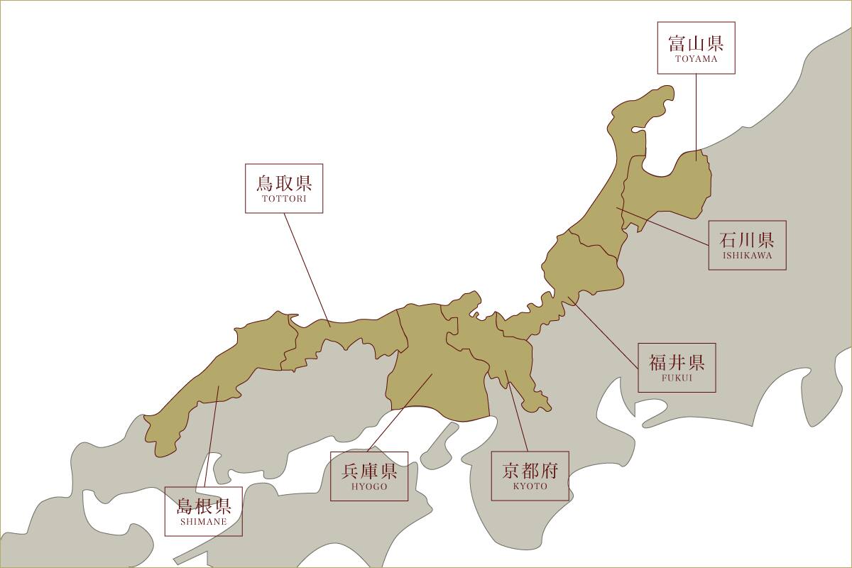 関西・山陰・北陸かにと温泉プランのエリア地図
