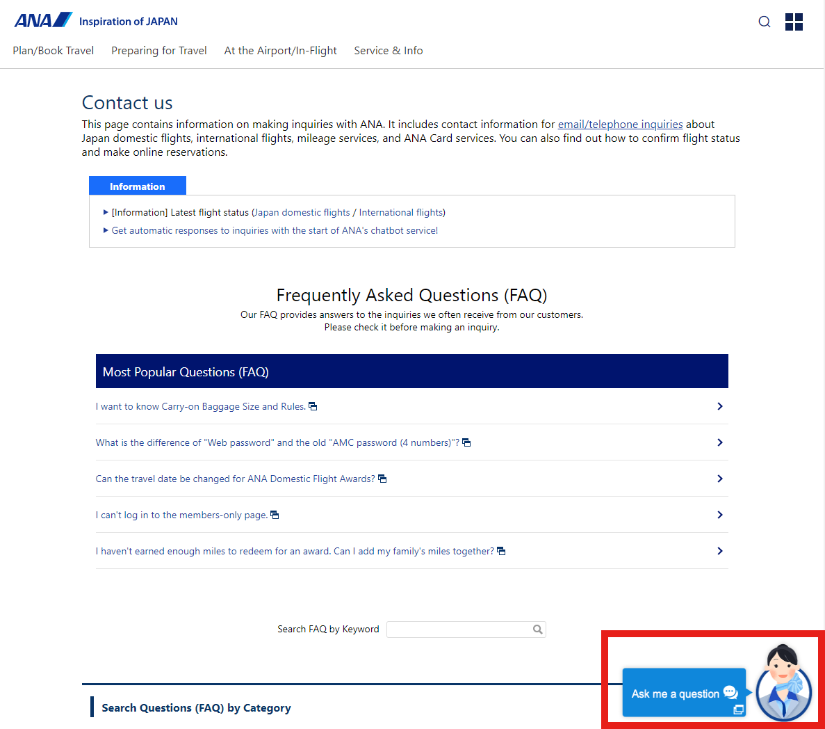 An icon showing the AI flight attendant saying "Ask me a question."