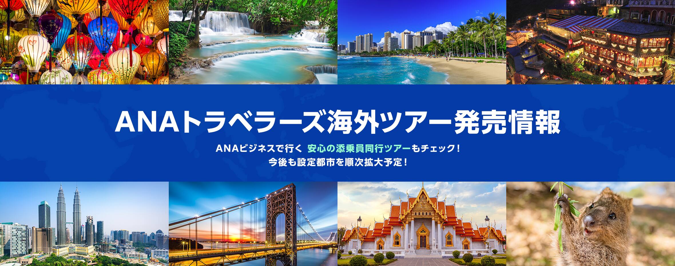 ANAトラベラーズ海外ツアー発売情報 ANAビジネスで行く 安心の添乗員同行ツアーもチェック! 今後も設定都市を順次拡大予定！