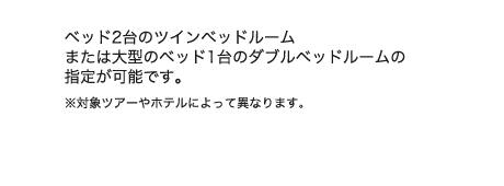 ベッド2台のツインベッドルームまたは大型のベッド1台のダブルベッドルームの指定が可能です。