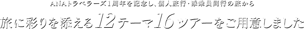 ANAトラベラーズ1周年を記念し、個人旅行・添乗員動向の旅から 旅に彩りを添える12テーマ16ツアーをご用意しました
