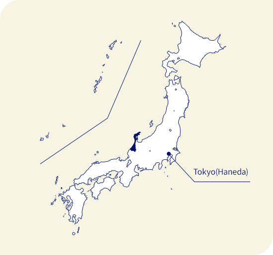 Map of Japan. Ishikawa located northwest of Tokyo (Haneda)