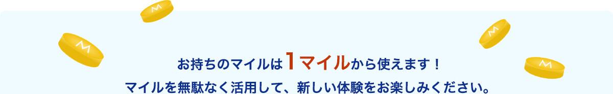 お持ちのマイルは1マイルから使えます！マイルを無駄なく活用して、新しい体験をお楽しみください。