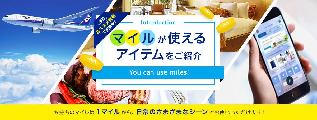マイルが使えるアイテムをご紹介 You can use miles! お持ちのマイルは1マイルから、日常のさまざまなシーンでお使いいただけます！