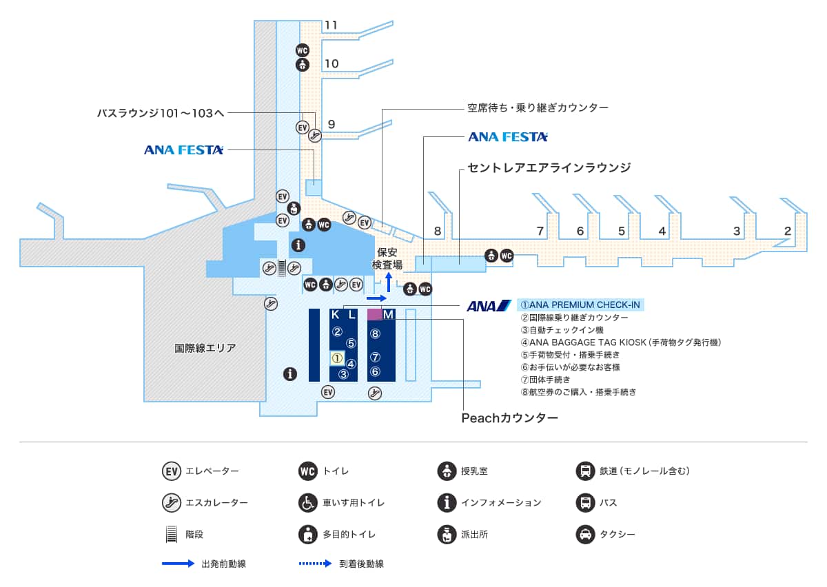 3階 出発ロビーにあるANA日本国内線カウンターM6番に「お手伝いが必要なお客様専用カウンター」がございます。