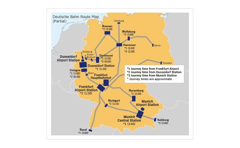 map of routes and journey times