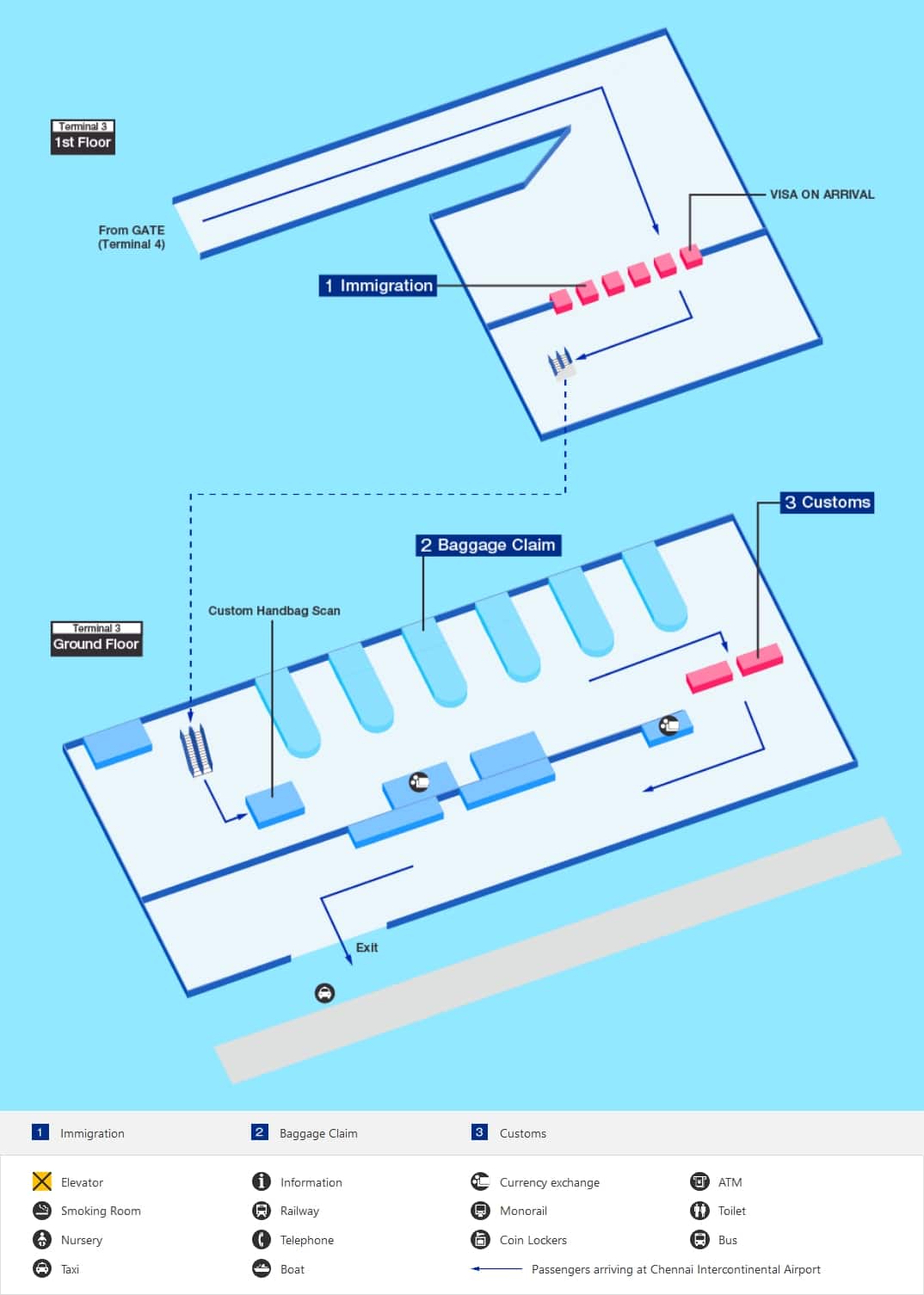 チェンナイ空港の到着ターミナルマップ