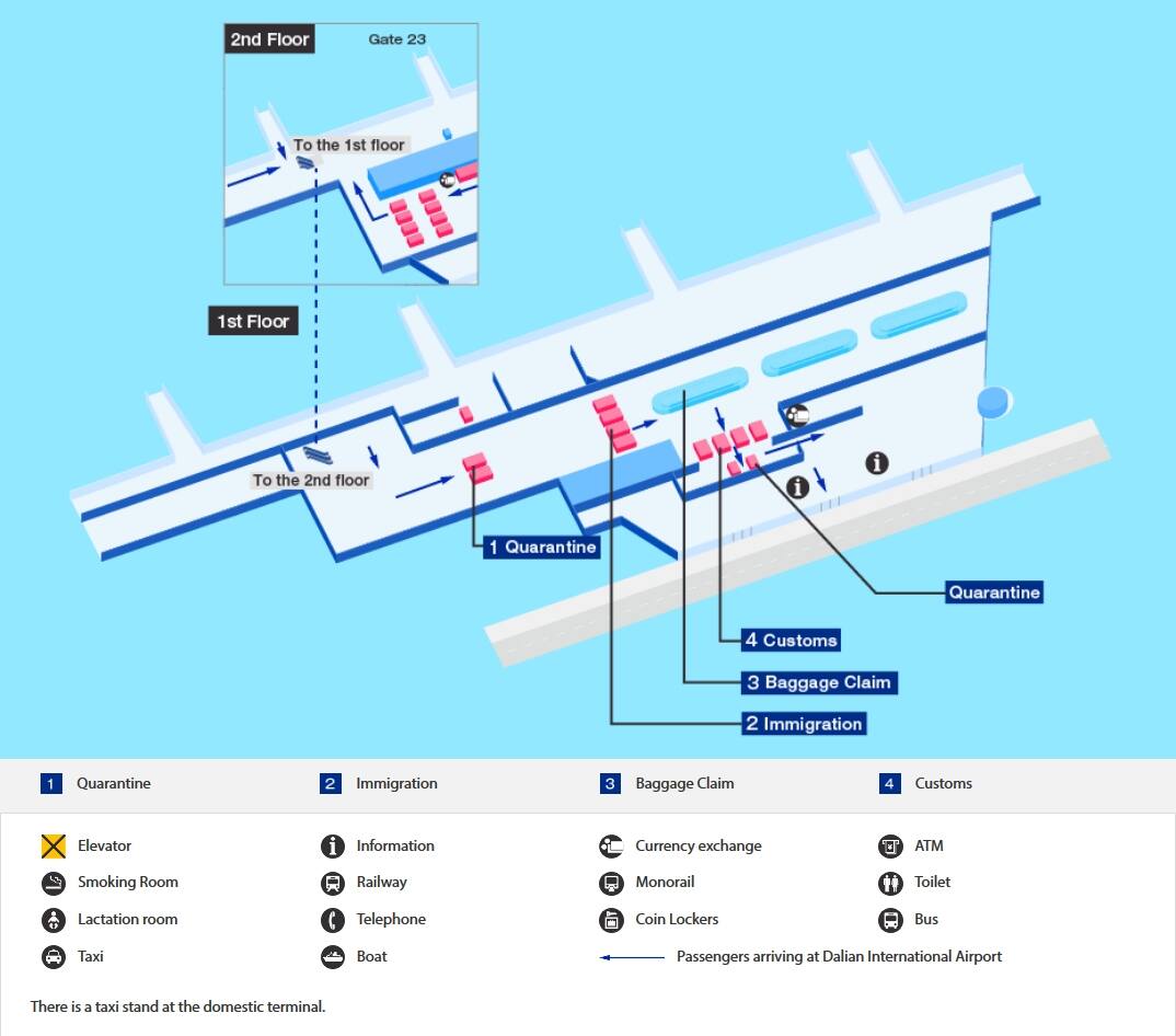 大連空港の到着ターミナルマップ