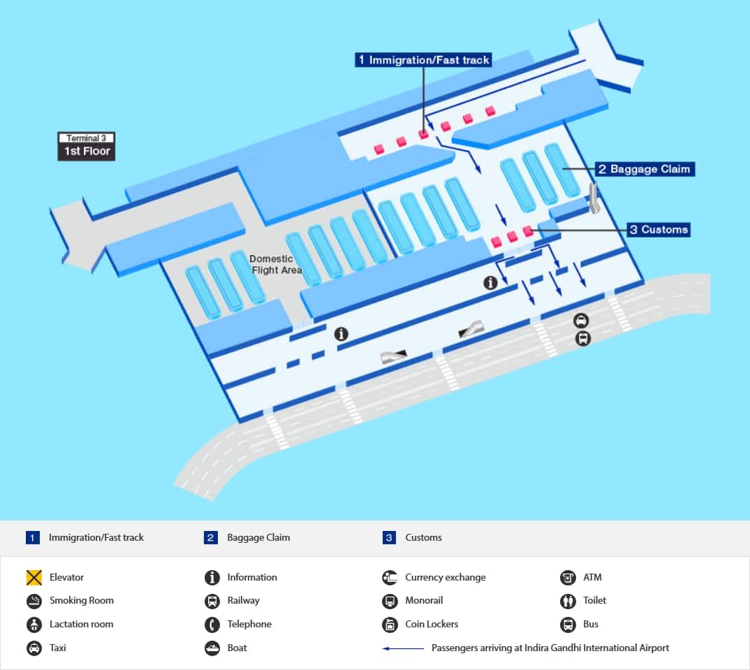 デリー空港の到着ターミナルマップ