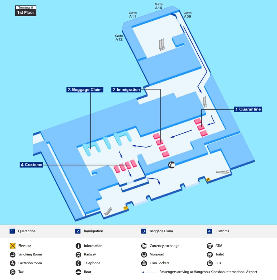 杭州空港の到着ターミナルマップ