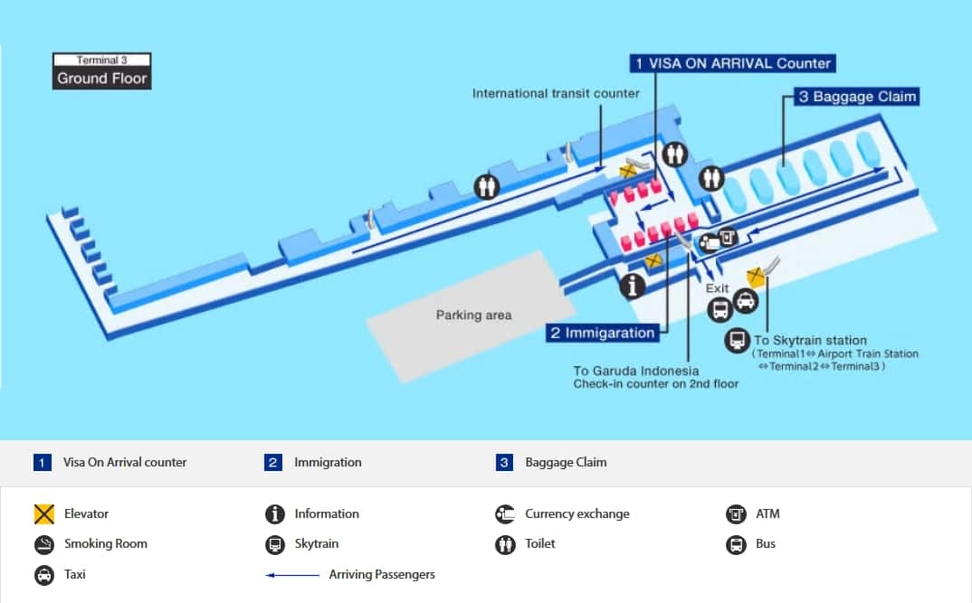 ジャカルタ空港の到着ターミナルマップ