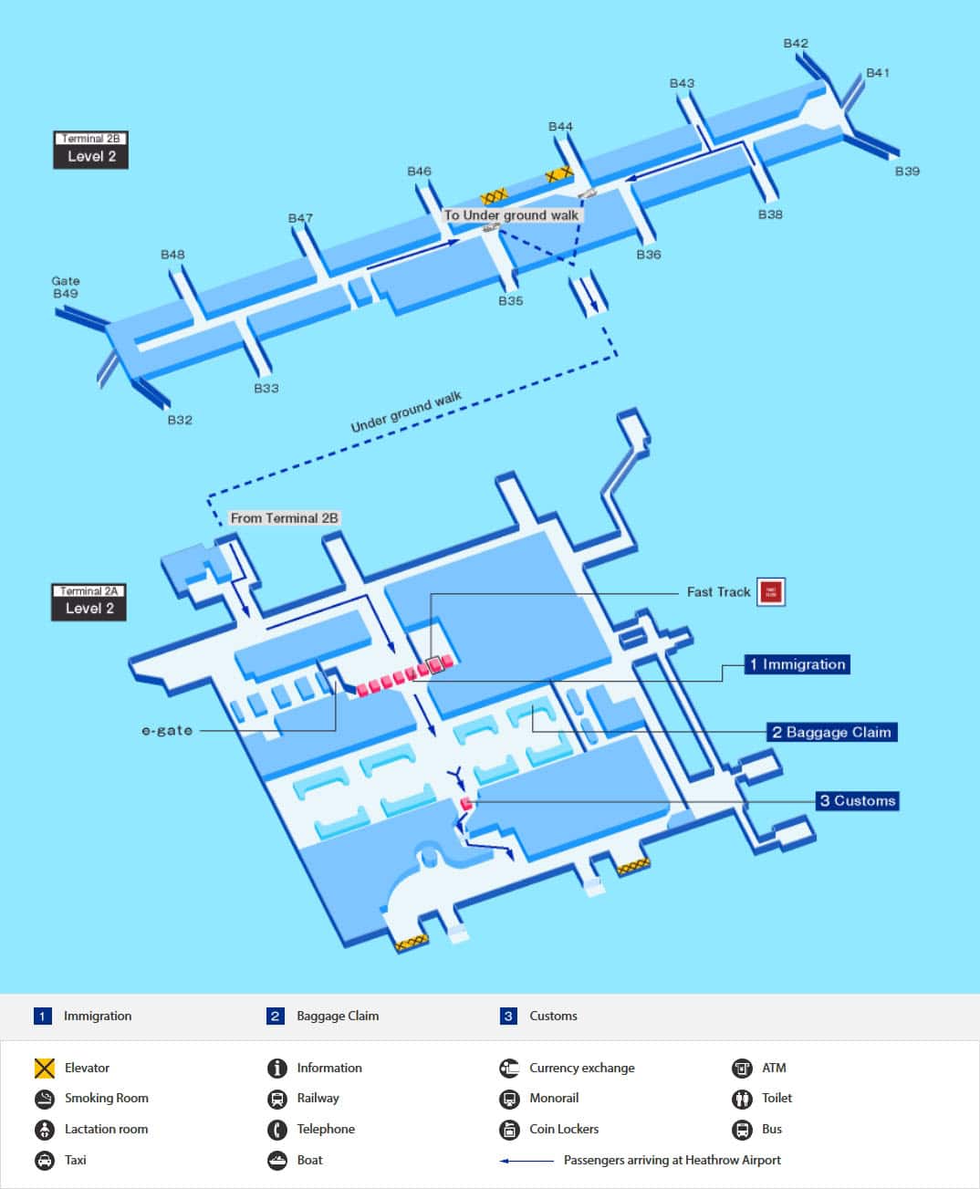 ヒースロー空港の到着ターミナルマップ