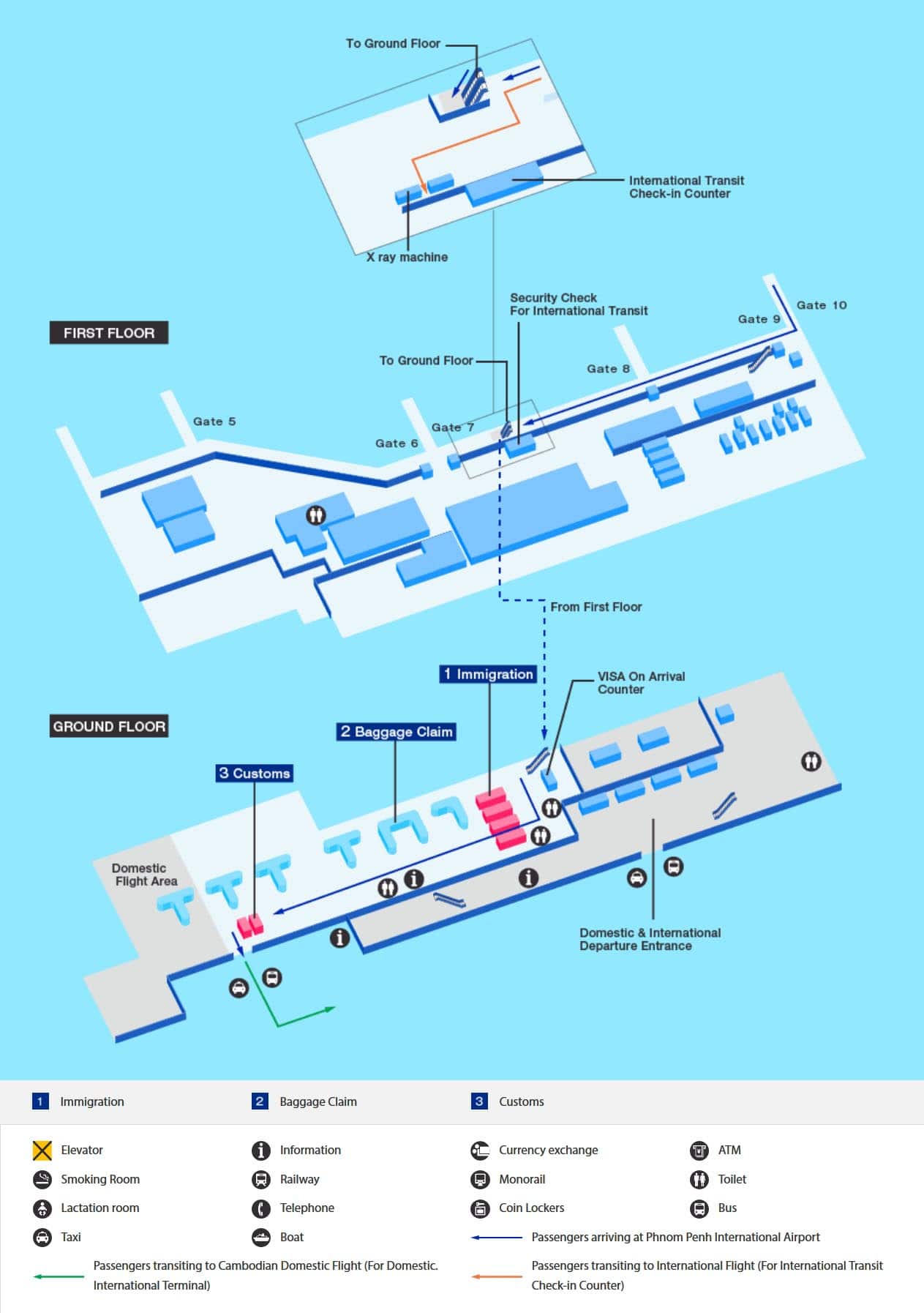 プノンペン空港 到着ターミナルマップ