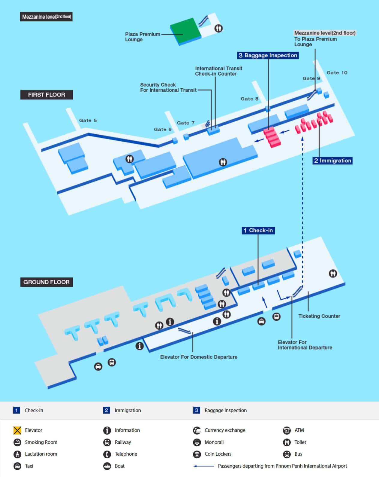 プノンペン空港 出発ターミナルマップ