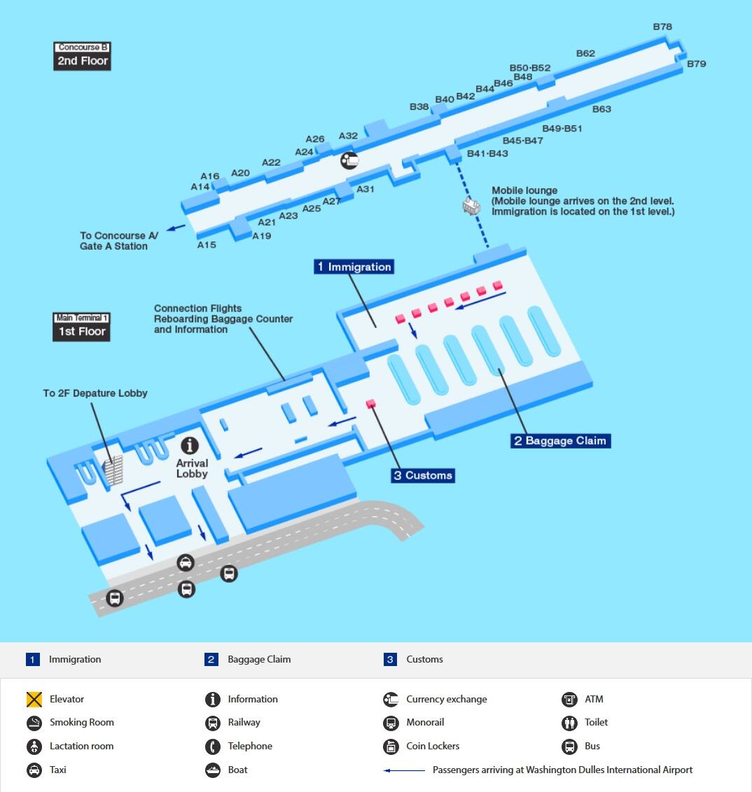 ワシントンD.C.空港の到着ターミナルマップ