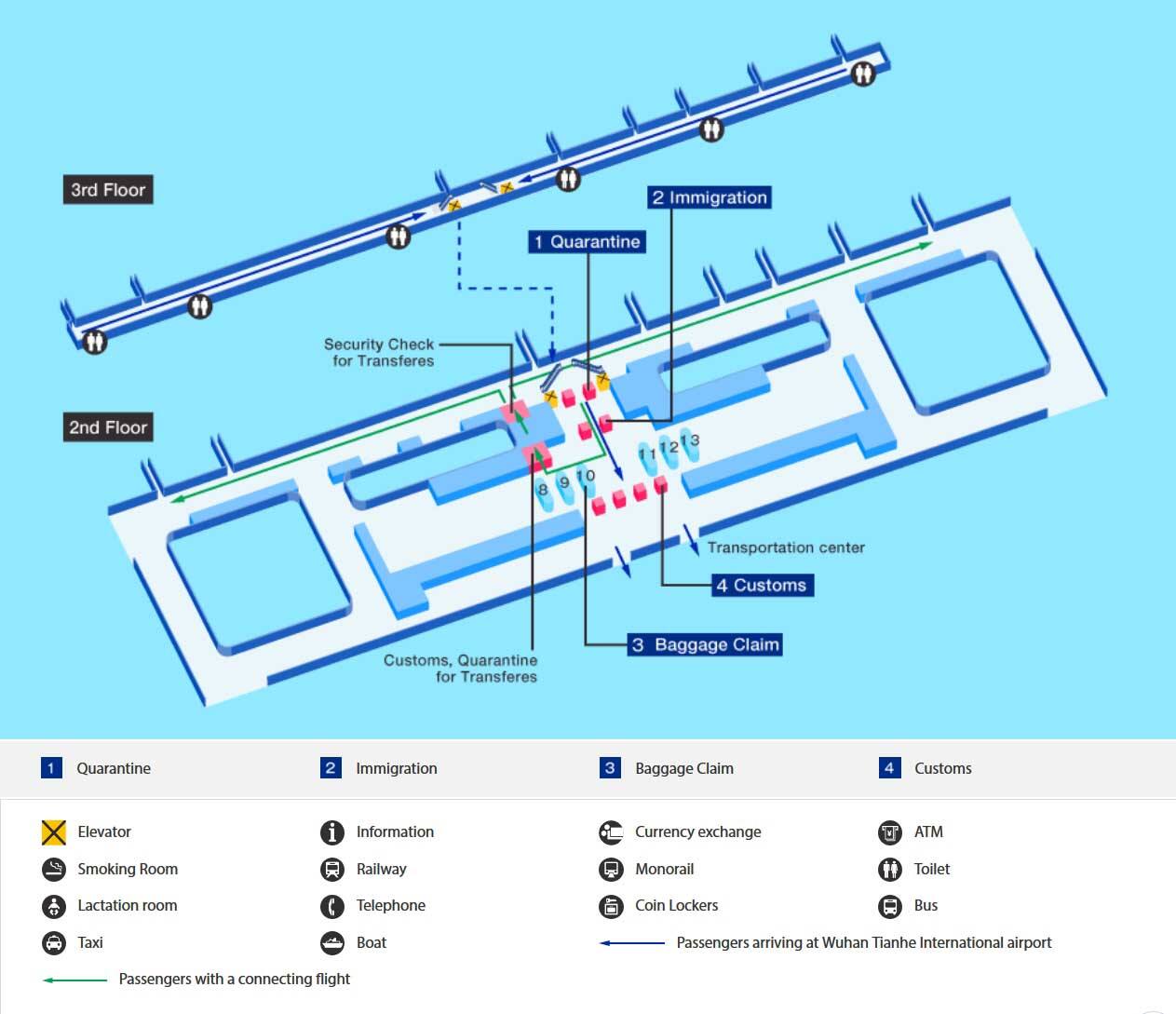 武漢空港の到着マップ