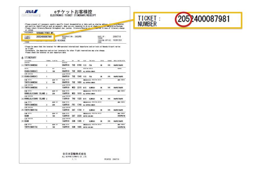 E-ticket number on booking information details page